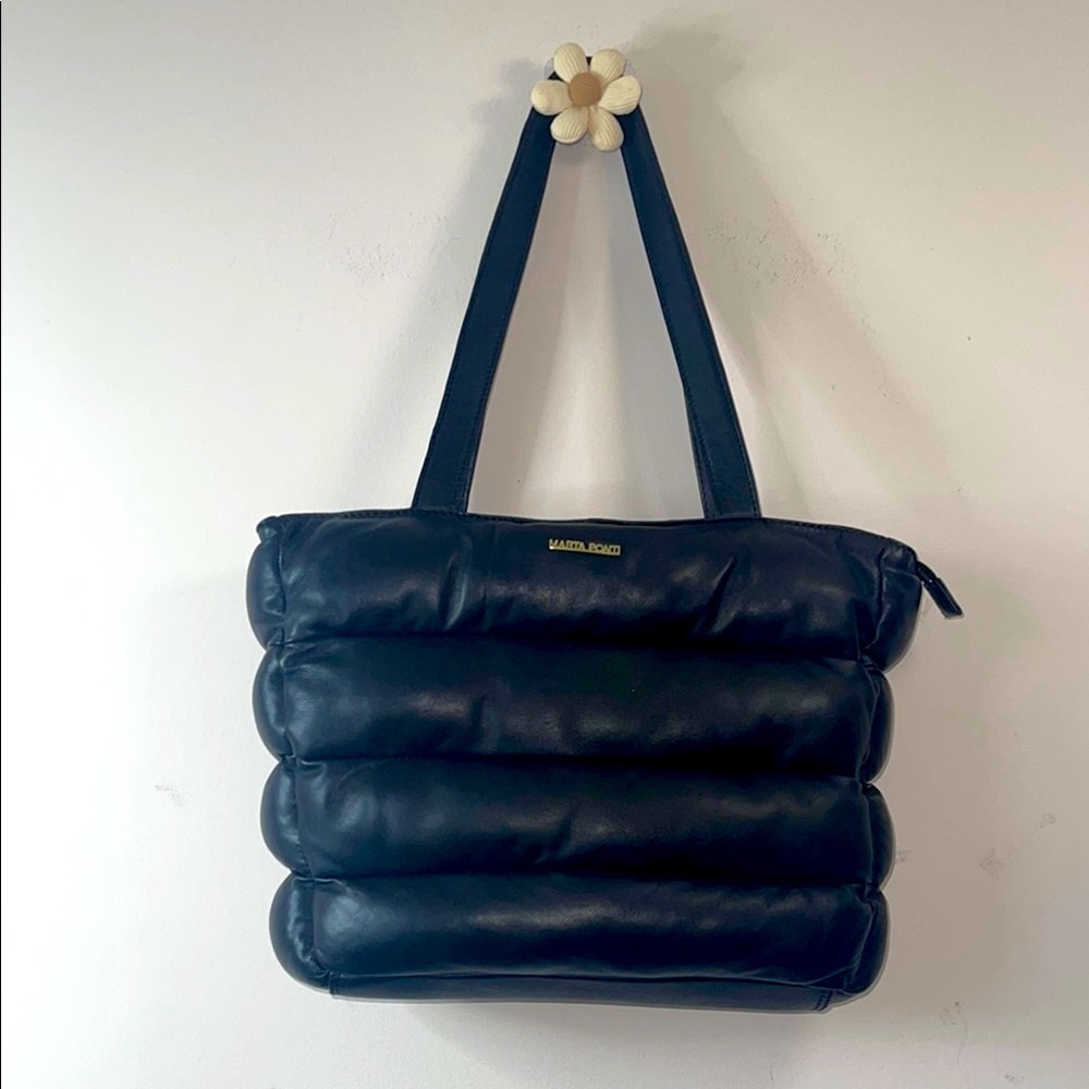 Black Quilted Tote with Modern Design - Picture 1 of 10